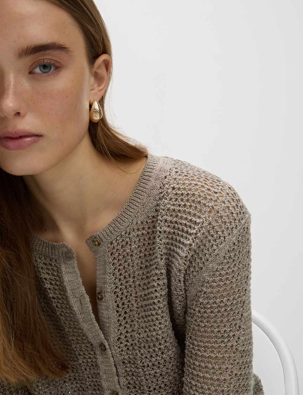 Cotton Rich Open Stitch Cropped Cardigan 5 of 6