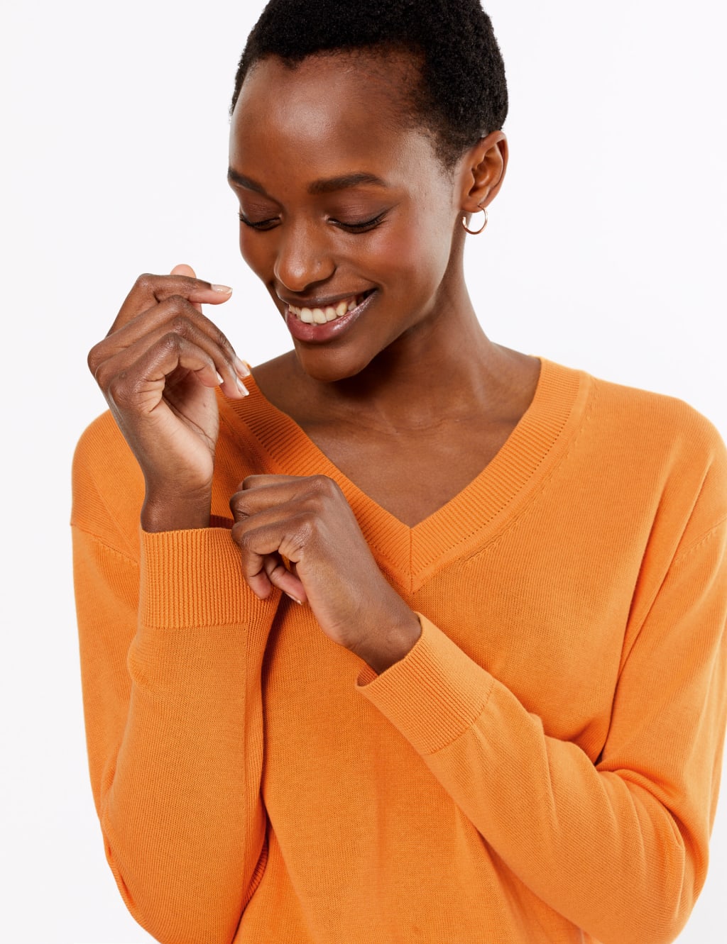 Pure Cotton V Neck Relaxed Jumper M S Collection M S
