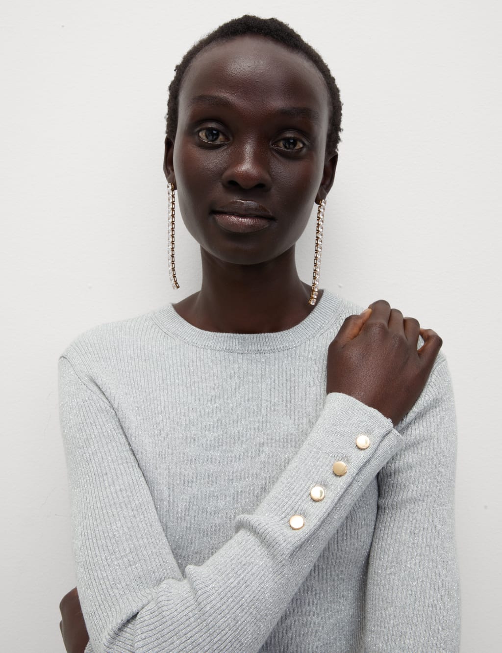 Ribbed Metallic Crew Neck Jumper M S Collection M S
