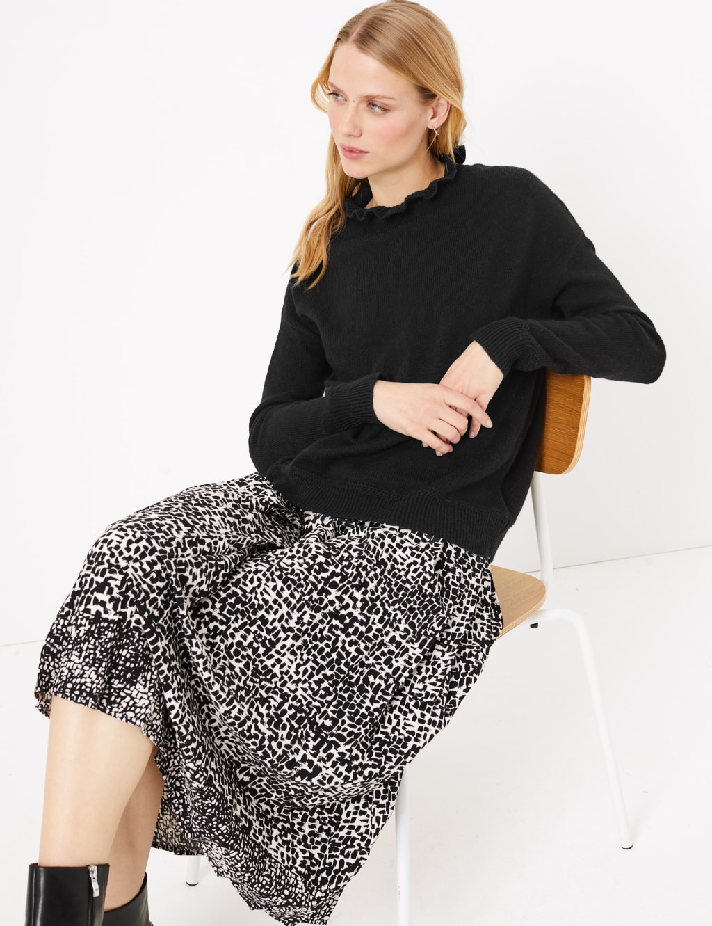 Ruffle High Neck Jumper M S Collection M S