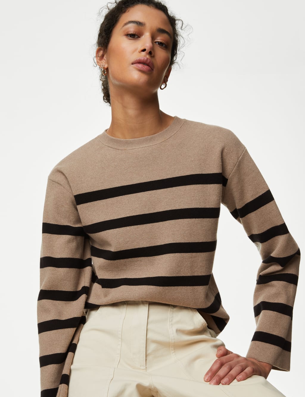 Striped crew neck sweater on sale