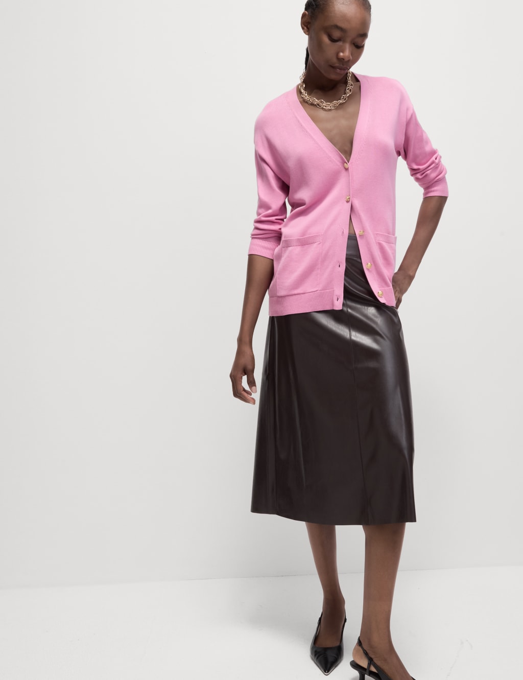 Cotton Rich V Neck Longline Cardigan
