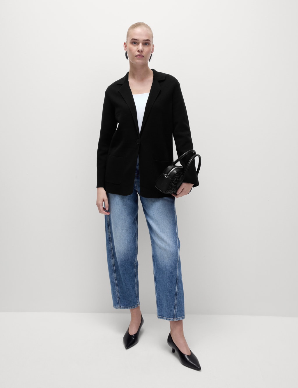 Cotton knit blazer sales