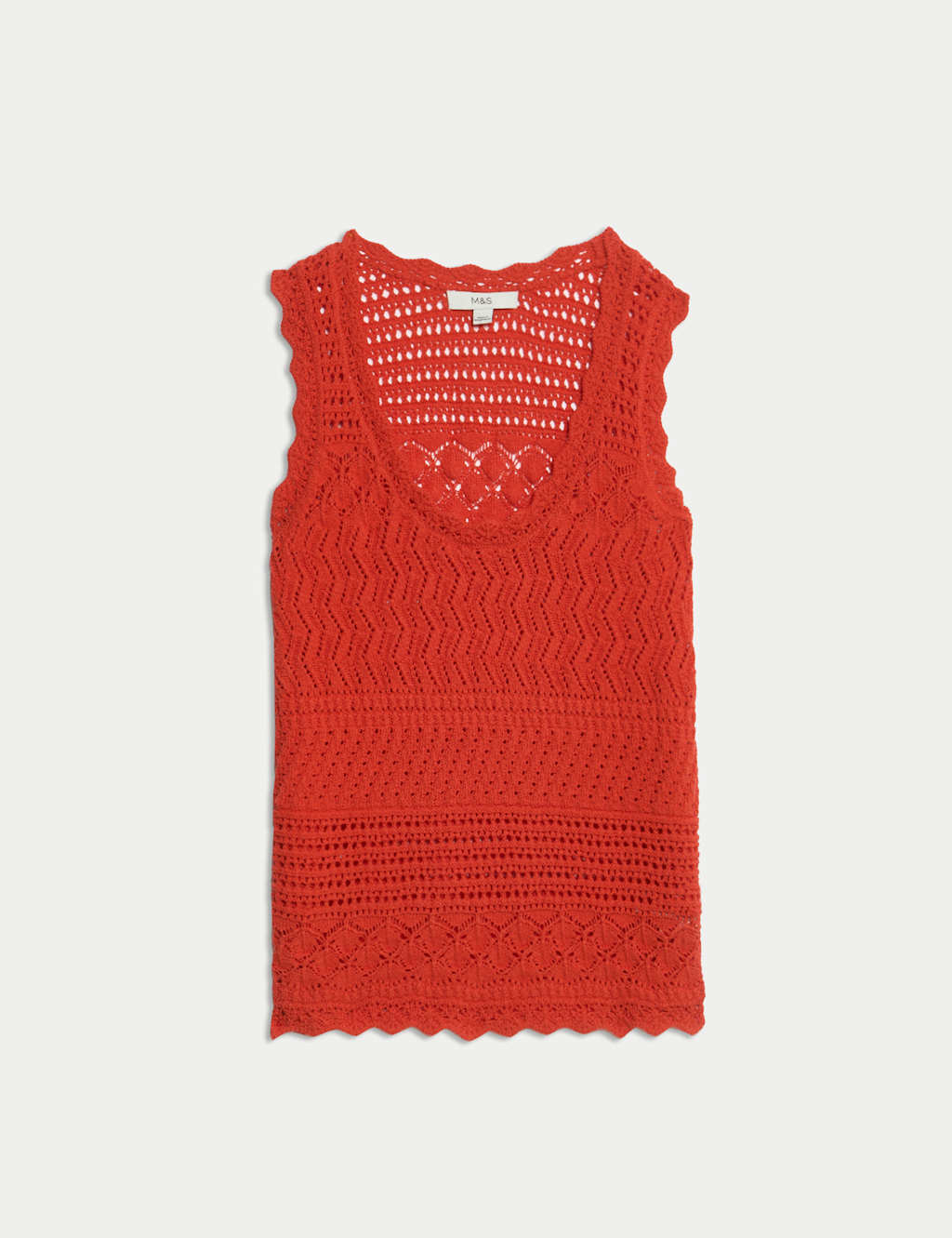 Cotton Blend Pointelle Scallop Edge Knitted Vest 2 of 6