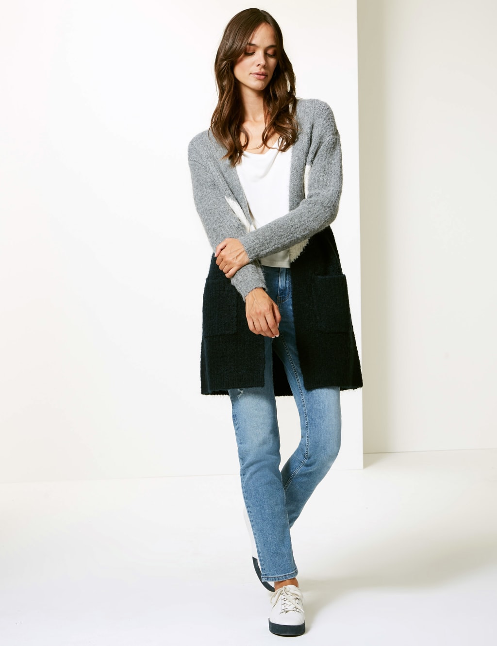 Colour Block Longline Cardigan M S Collection M S