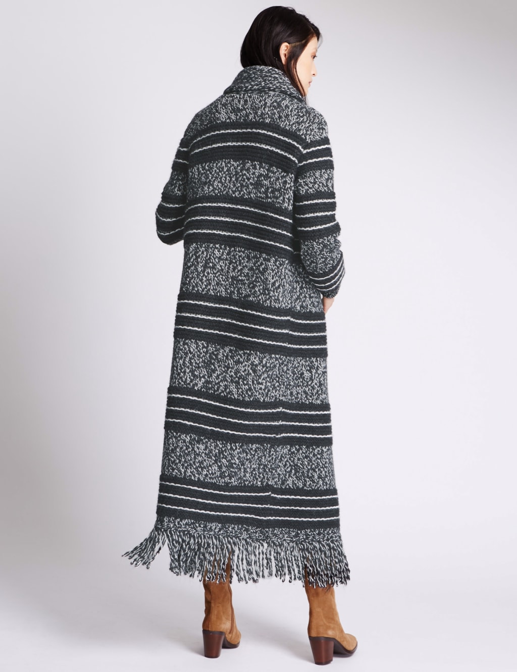 Fringe Trim Long Cardigan with Wool 3 of 3