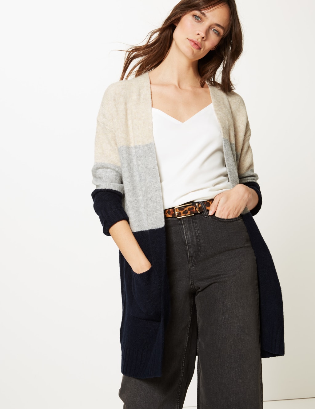 Colour Block Spongy Longline Cardigan M S Collection M S