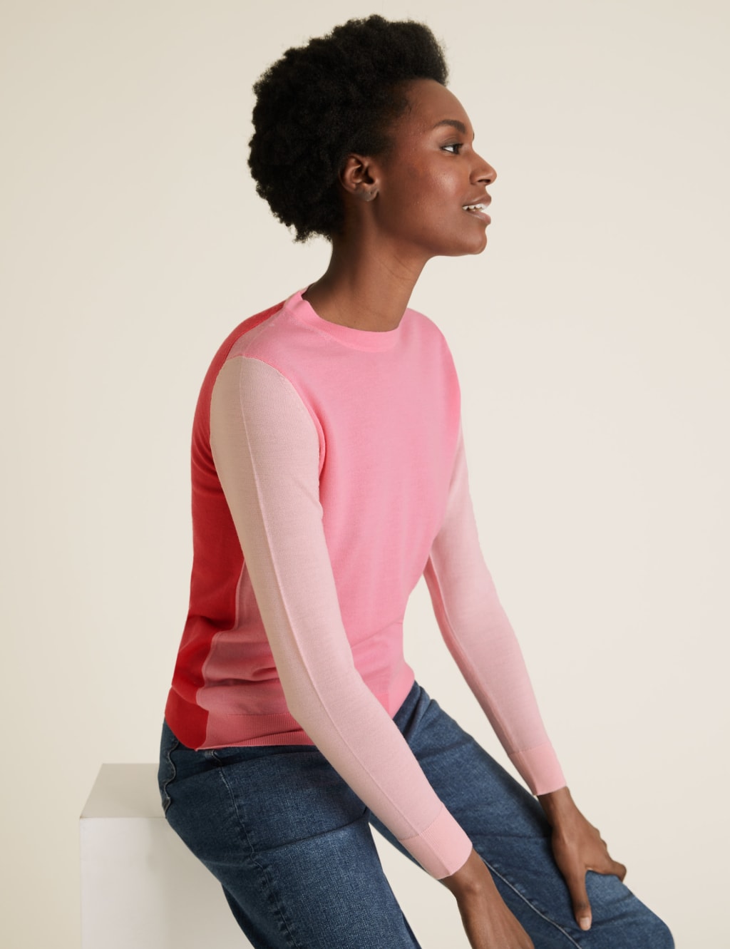 Pure Merino Wool Colour Block Jumper 3 of 5