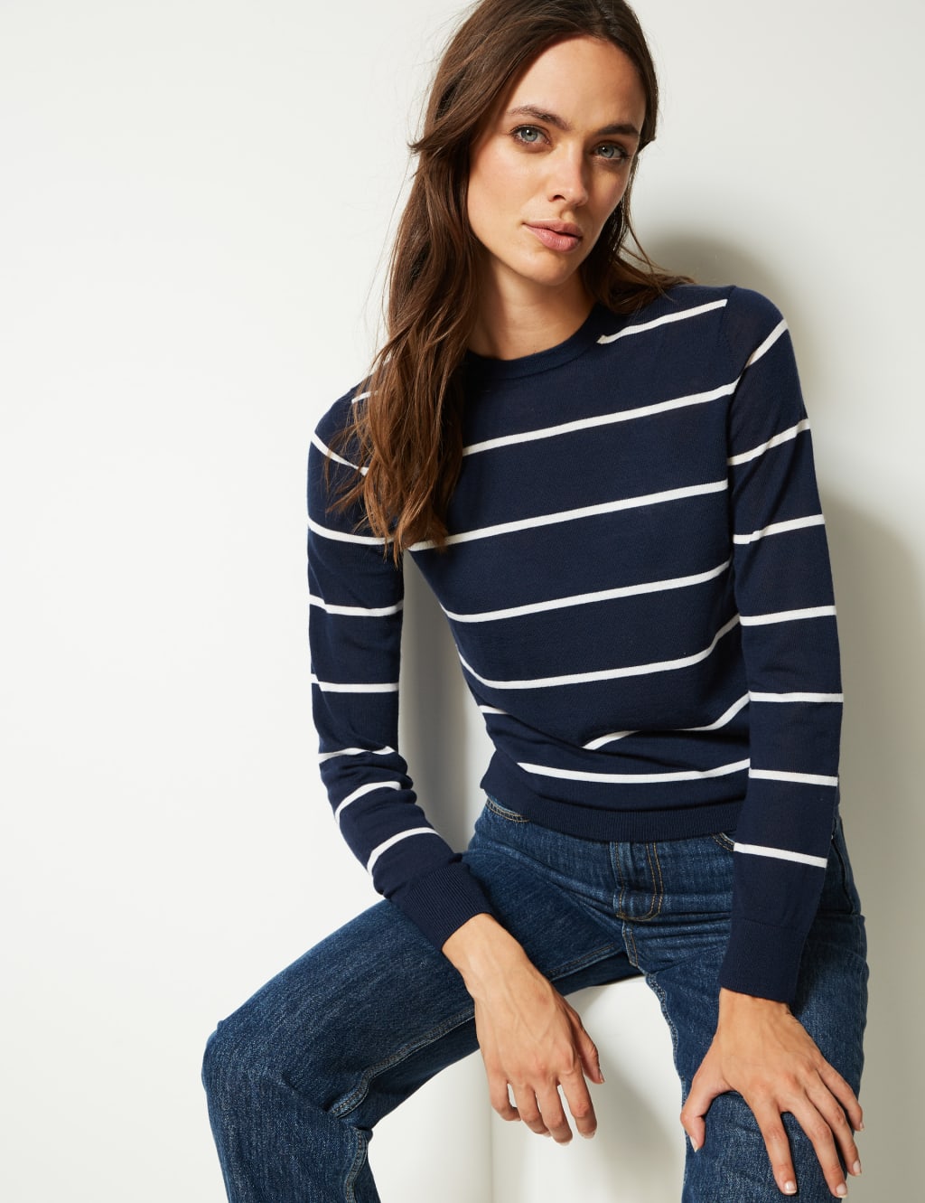 Pure Merino Wool Striped Round Neck Jumper M S Collection M S