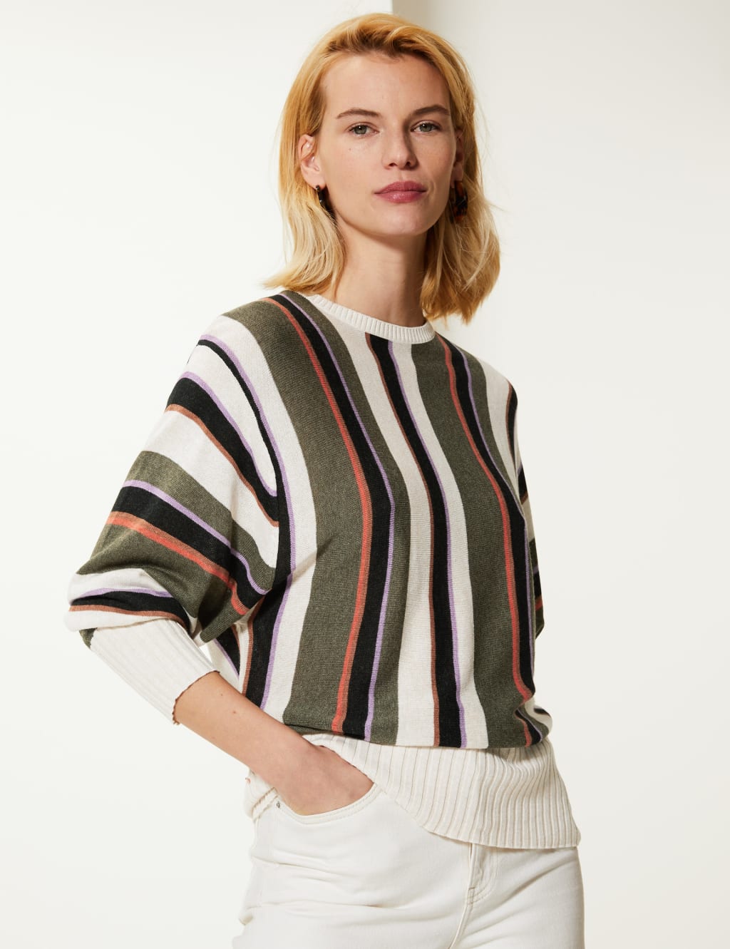 Linen Blend Striped Batwing Jumper 1 of 4