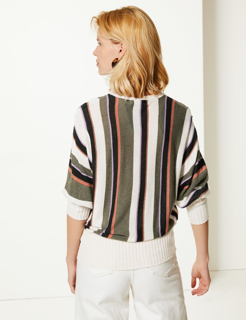 Linen Blend Striped Batwing Jumper 4 of 4
