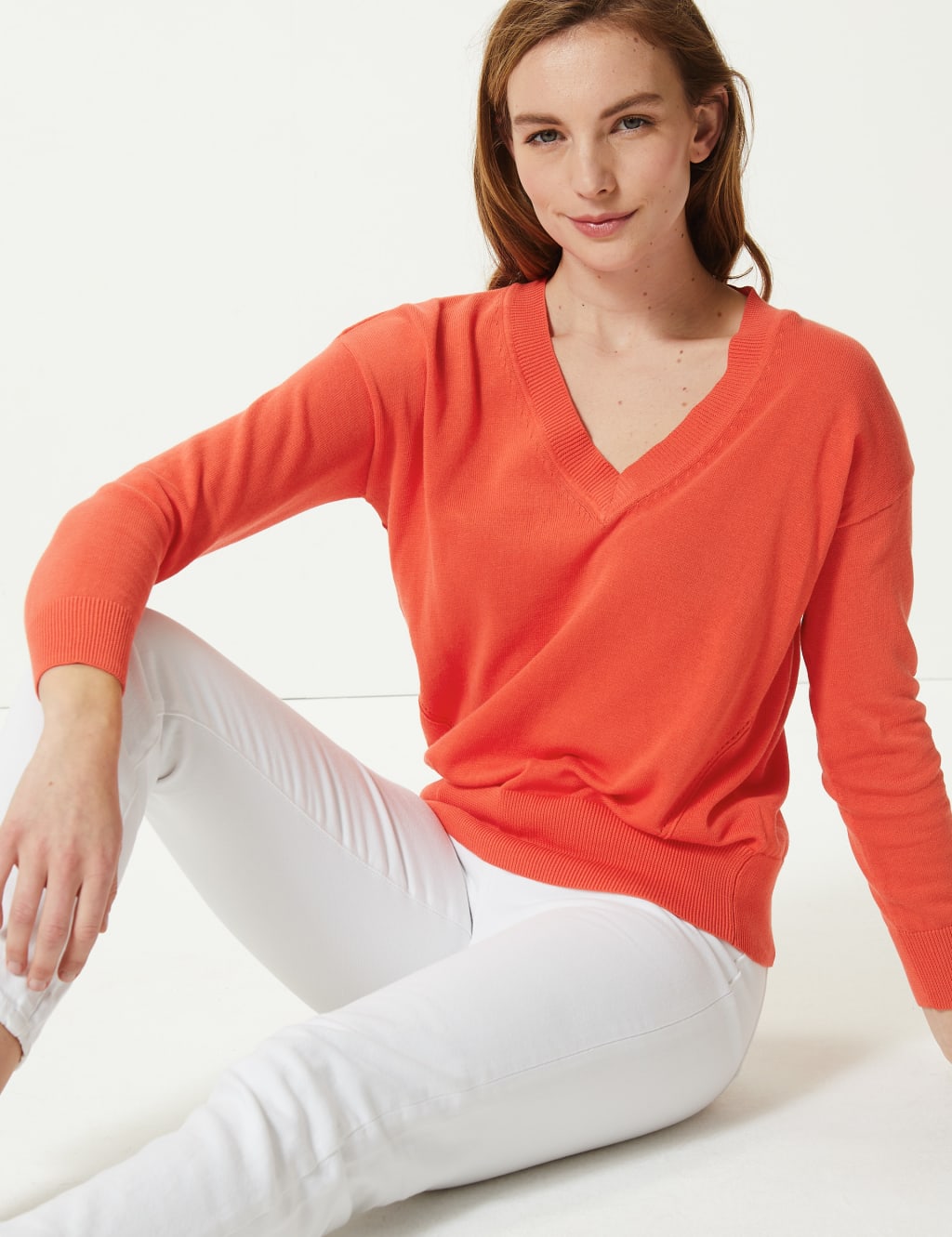 PETITE Pure Cotton V Neck Jumper M S Collection M S