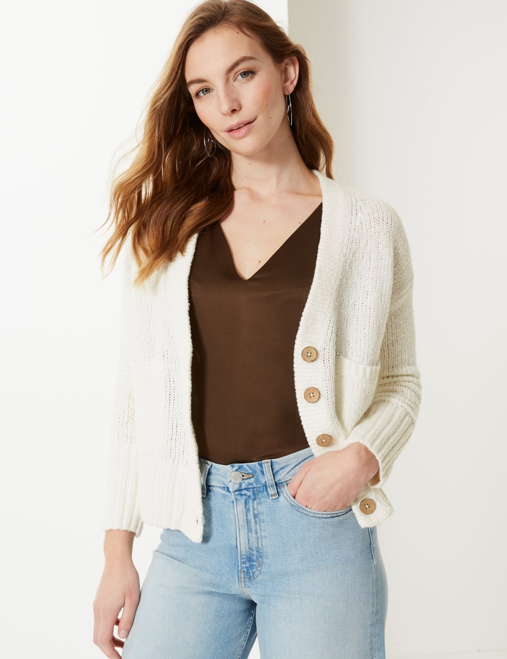 PETITE Textured V Neck Cardigan M S Collection M S