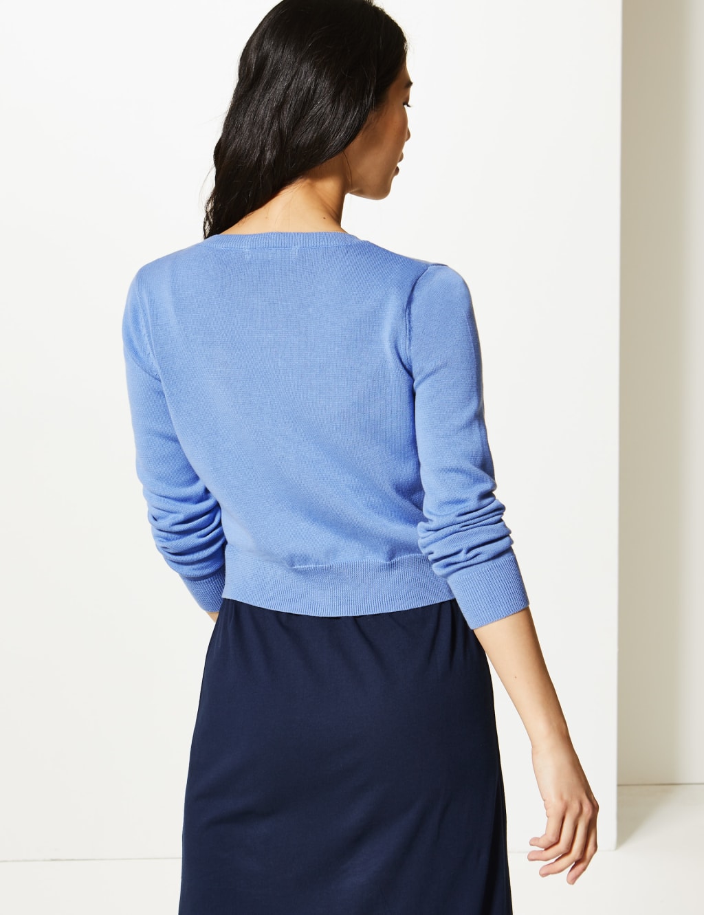 Pure Cotton Cropped Round Neck Cardigan M S Collection M S