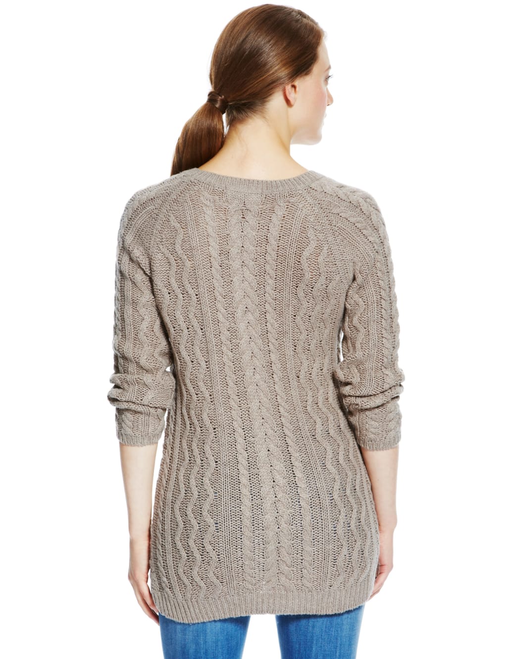Cable Knit Longline Jumper with Wool M S Collection M S