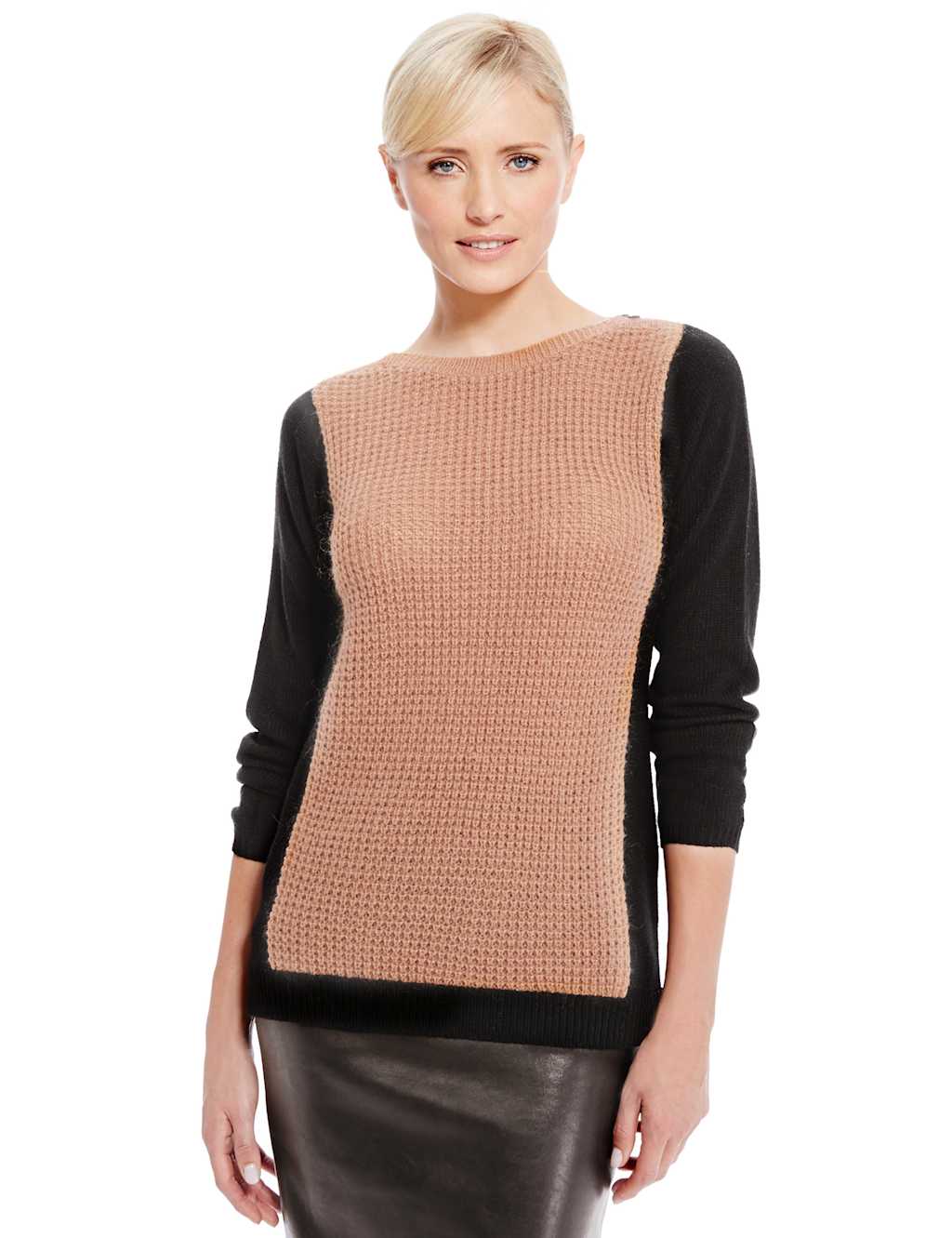 Colour Block Knitted Tunic with Wool 1 of 5
