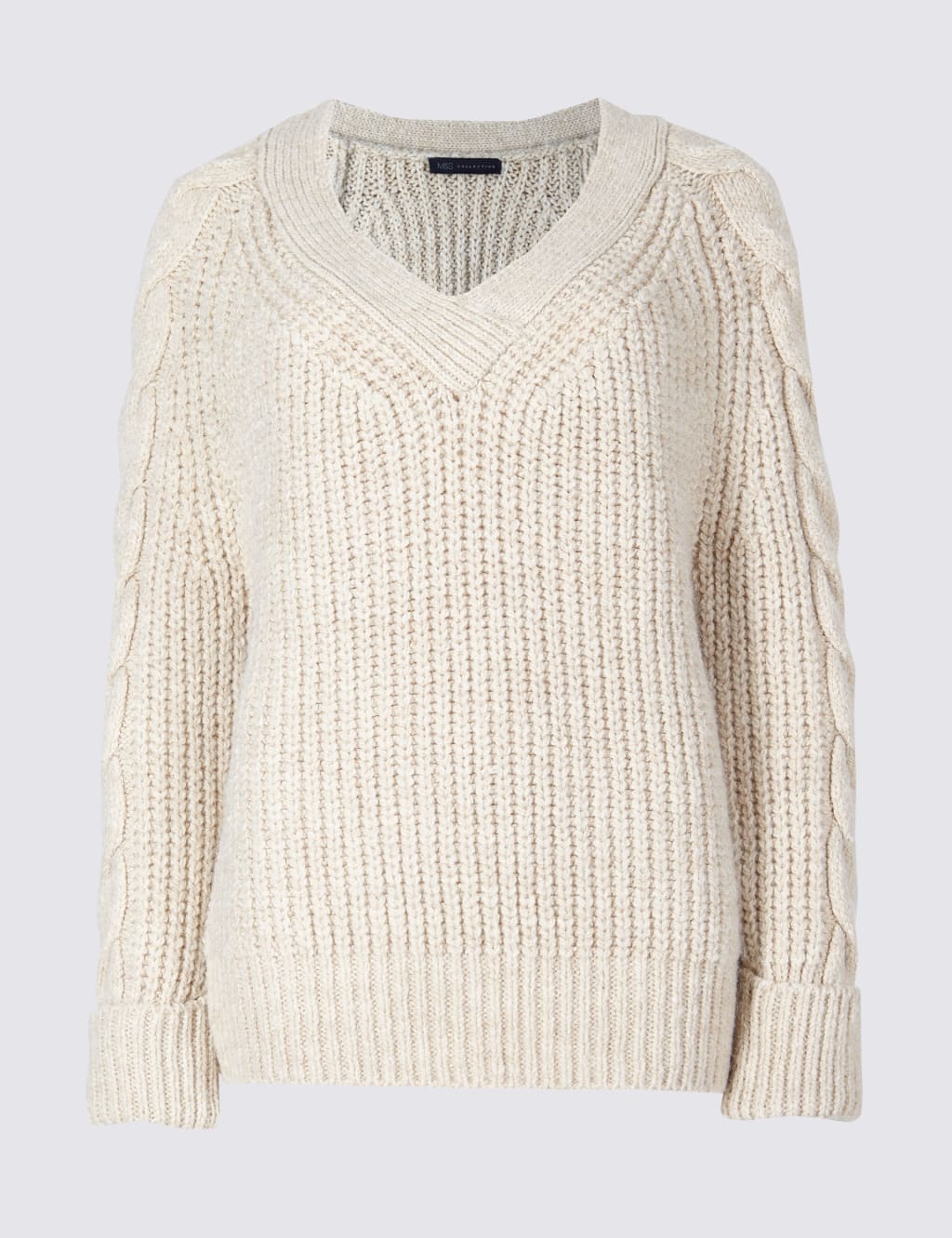 Cable Knit Sleeve V-Neck Jumper 2 of 4