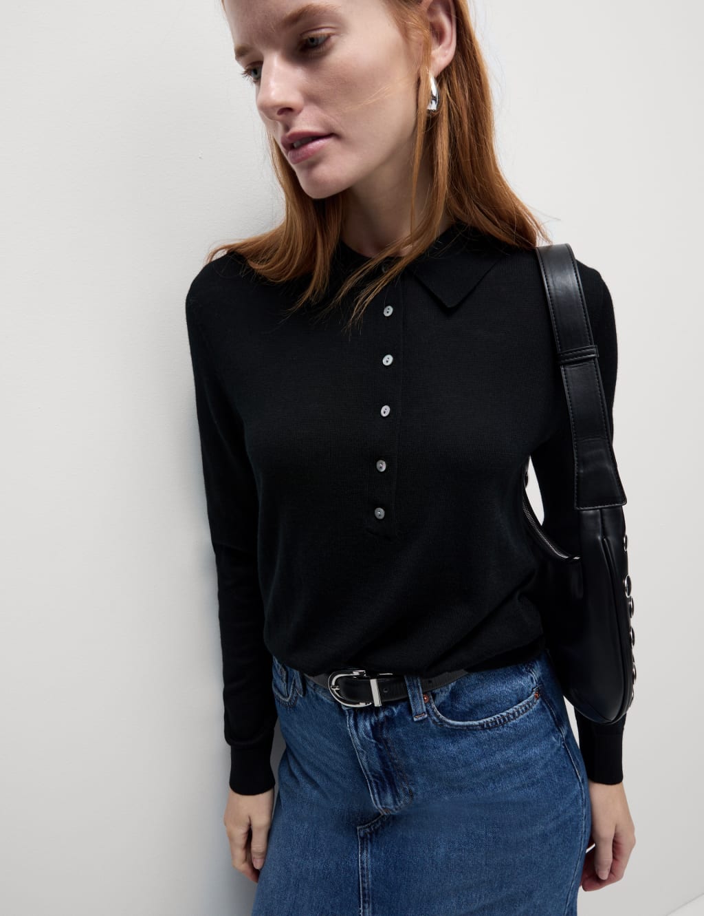 Pure Merino Wool Ribbed Polo Neck Jumper M S Collection M S