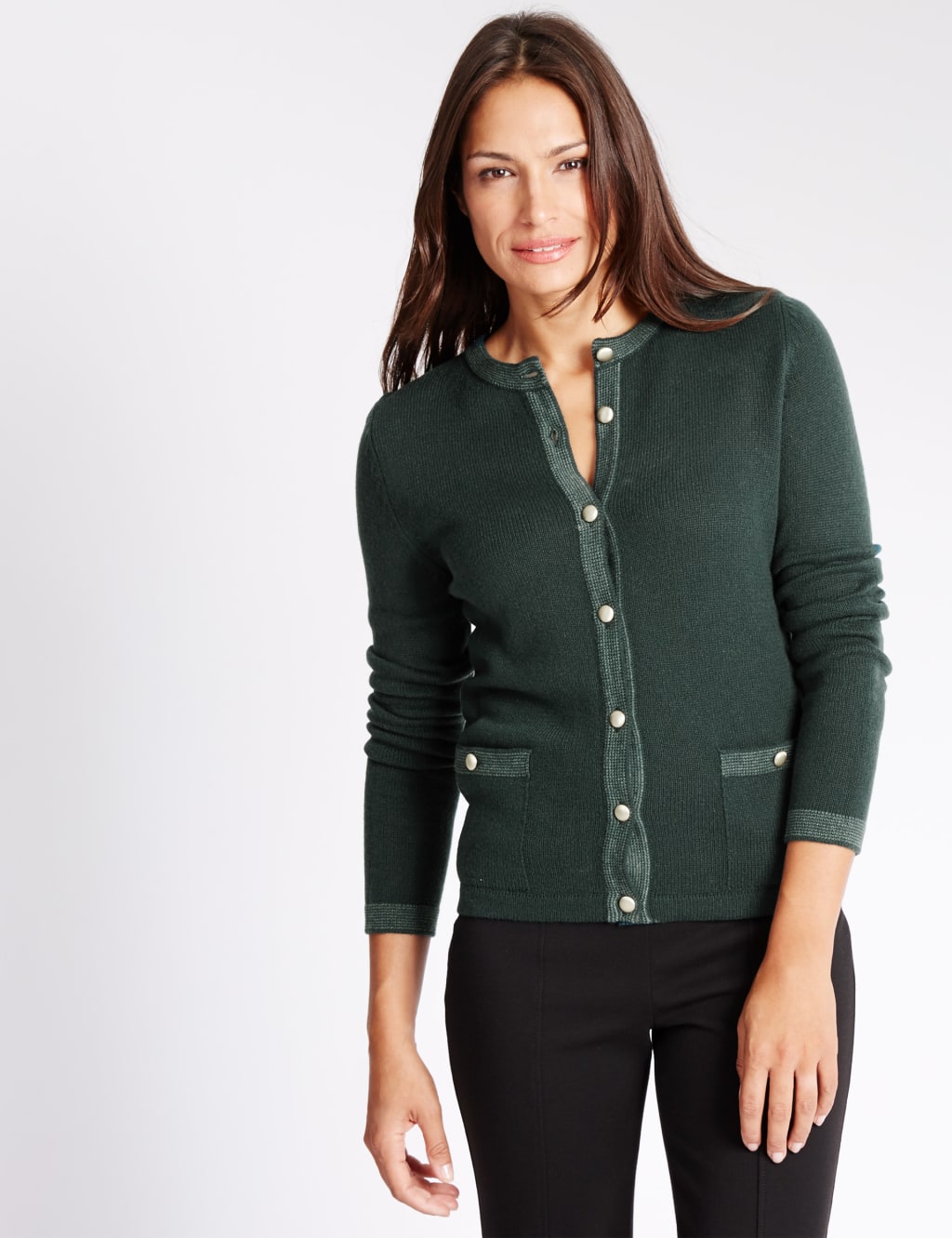 Lambswool Blend Contrasting Edge Cardigan 1 of 4