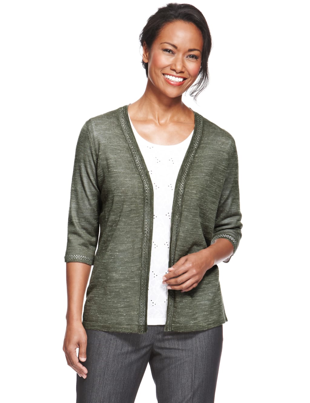 Open Front Cardigan with Linen Classic M S