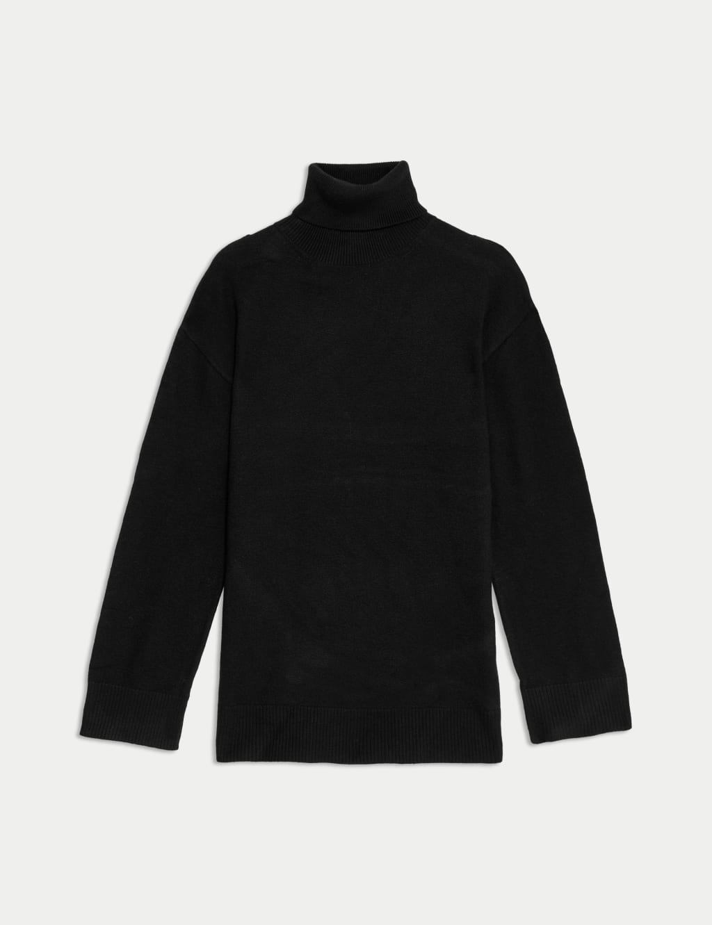 Longline black roll neck jumper on sale