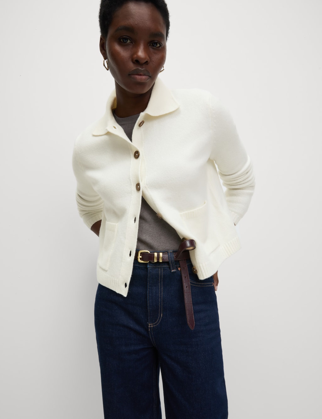 Collared Neck Relaxed Fit Knitted Jacket 1 of 6