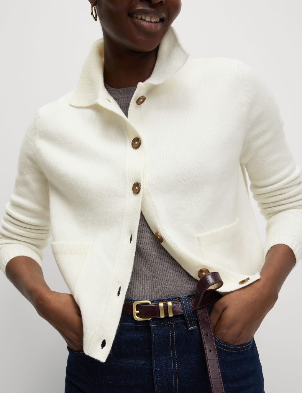 Collared Neck Relaxed Fit Knitted Jacket 5 of 6