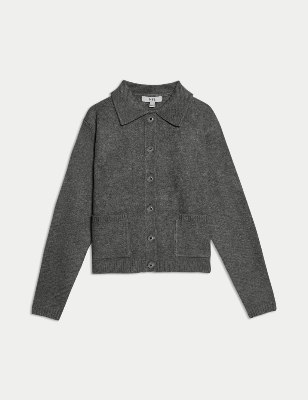 Collared Neck Relaxed Fit Knitted Jacket M S Collection M S