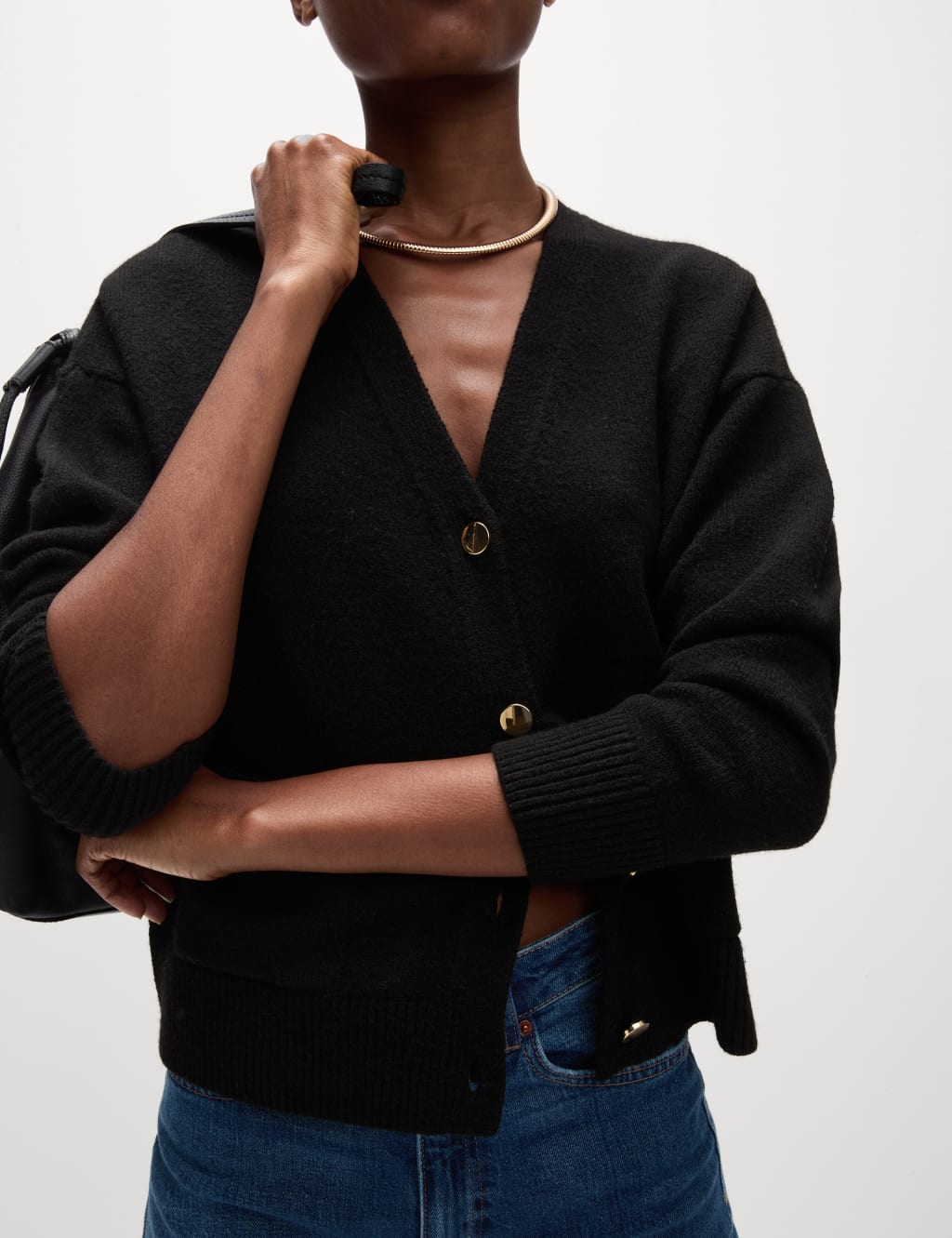 V Neck Button Front Relaxed Cardigan