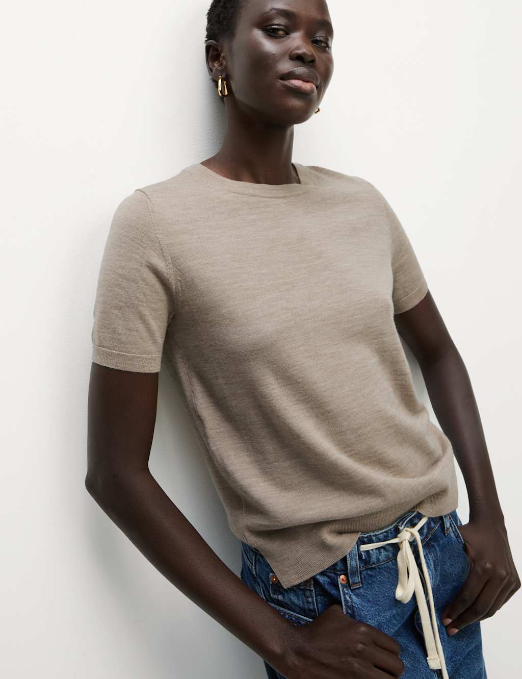 Pure Merino Wool Crew Neck Knitted Top M S Collection M S