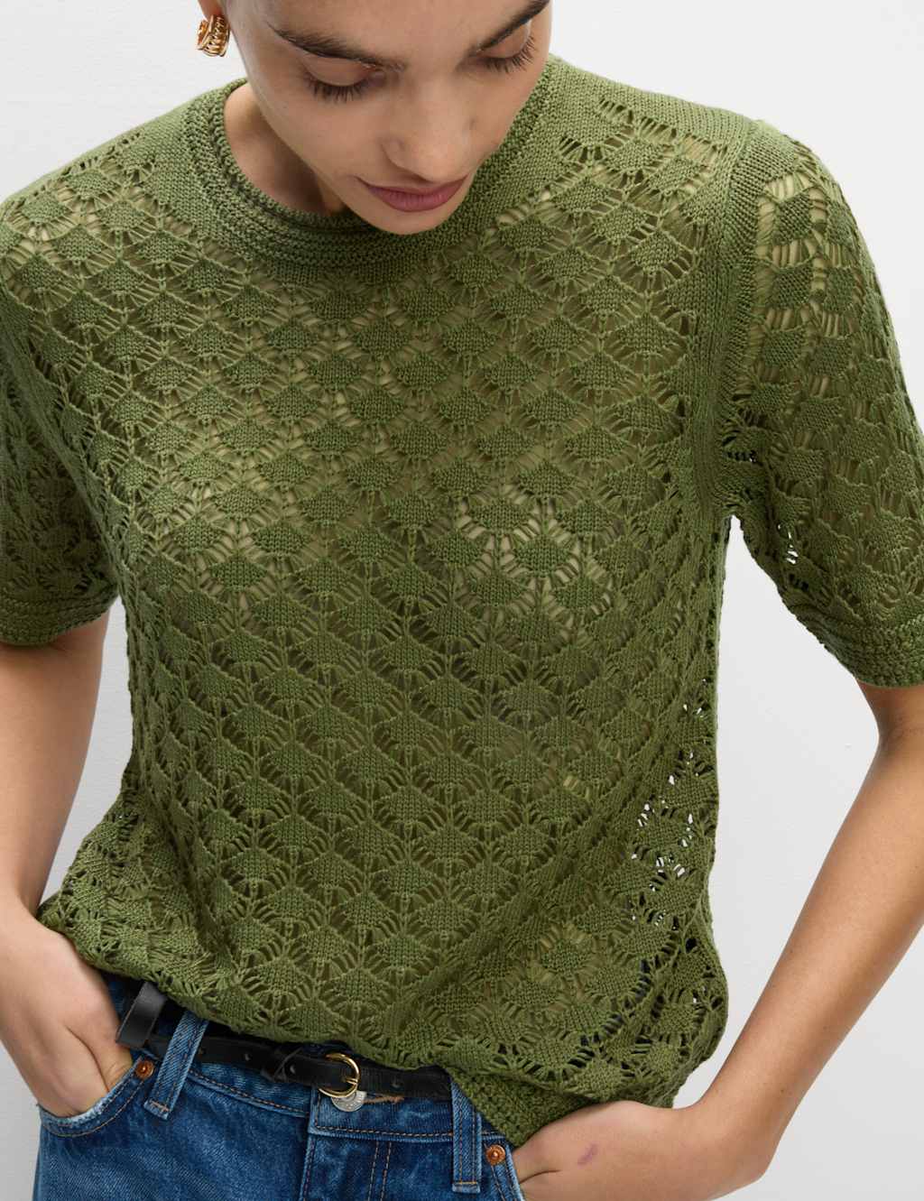 Pointelle Textured Crew Neck Knitted Top 4 of 6