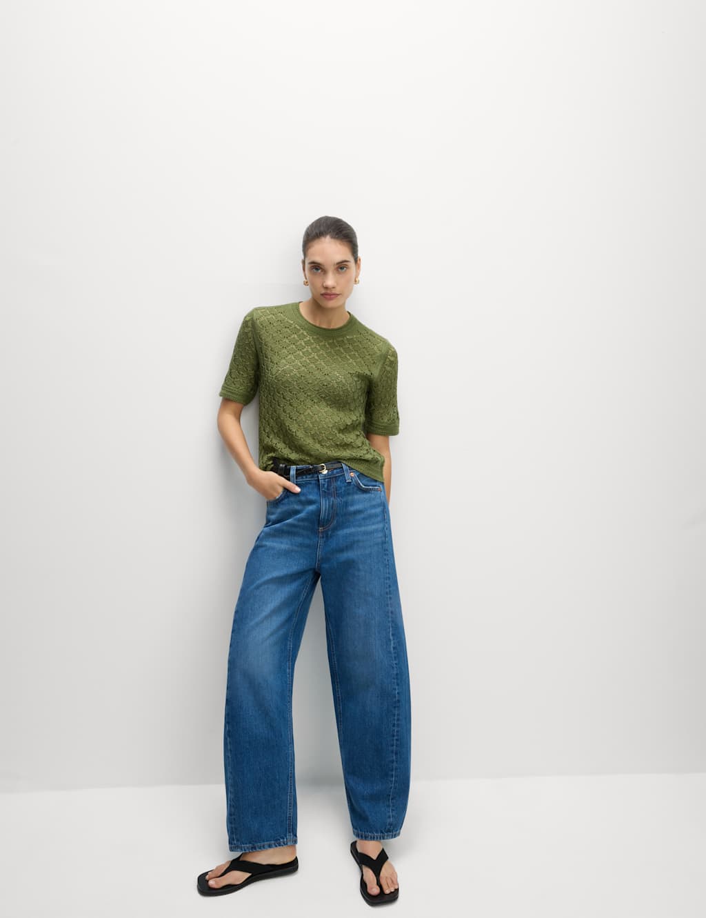 Pointelle Textured Crew Neck Knitted Top 5 of 6