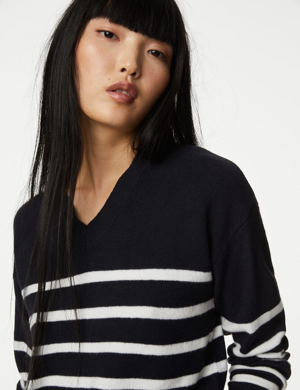 Air Yarn Striped V Neck Jumper