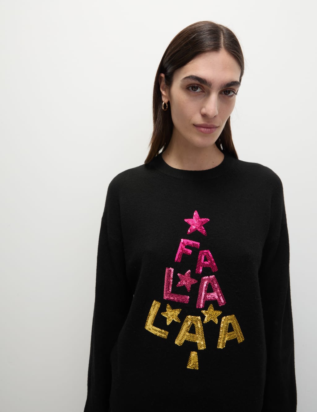 Air Yarn Sequin Falalaa Christmas Jumper