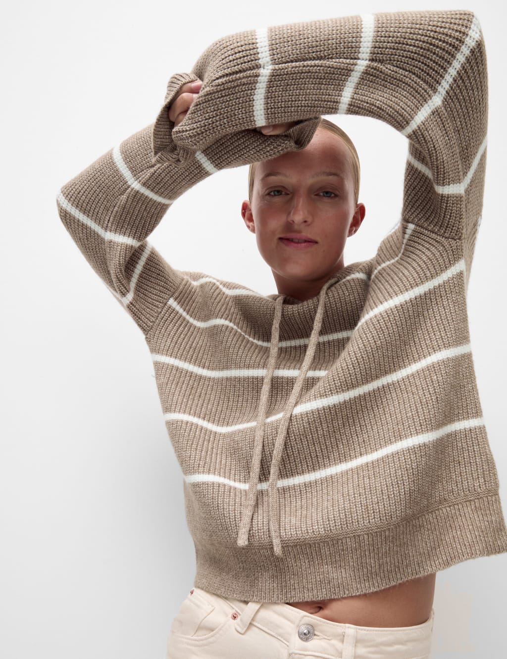 Cloud Yarn Striped Knitted Hoodie M S Collection M S