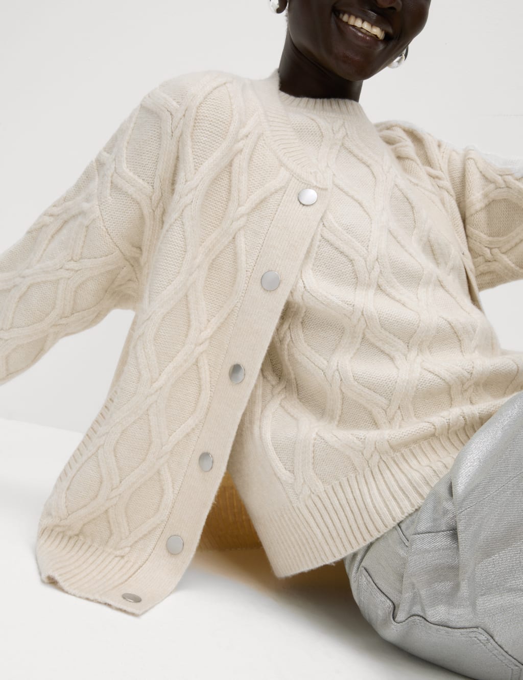 Cable Knit Cloud Yarn Bomber Cardigan M S Collection M S