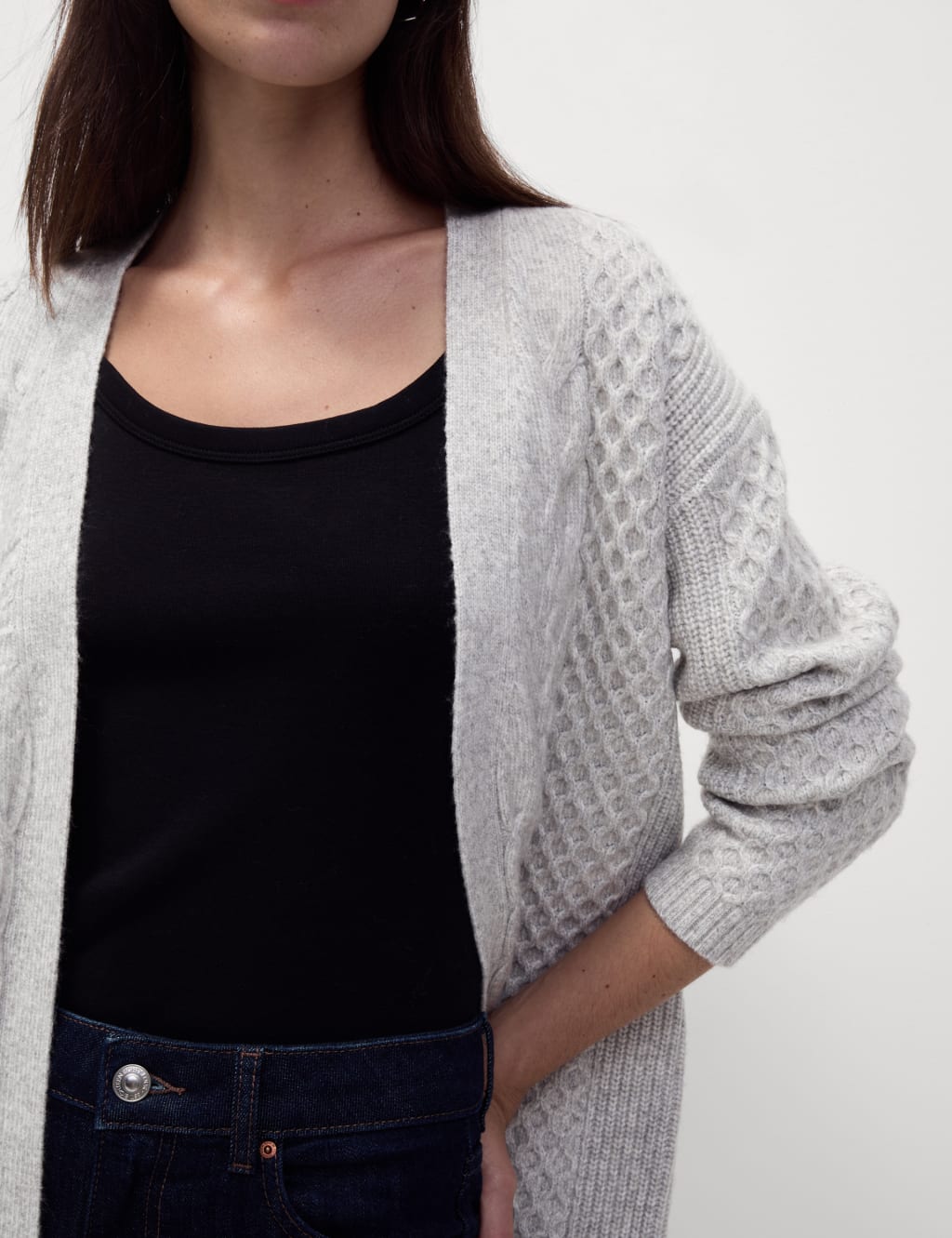 Cloud Yarn Cable Knit Longline Cardigan