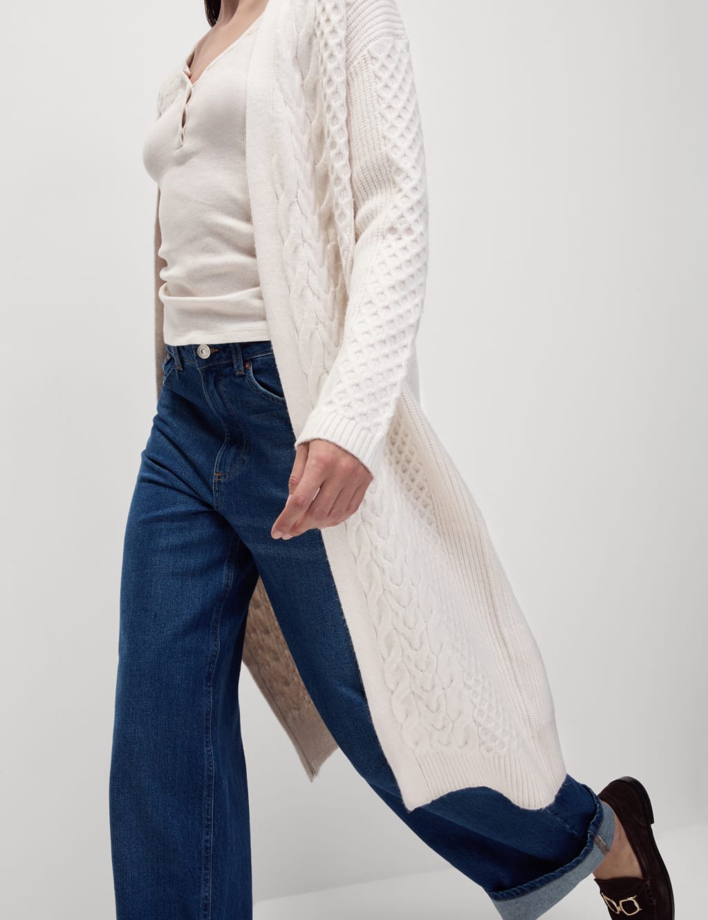 Cloud Yarn Cable Knit Longline Cardigan