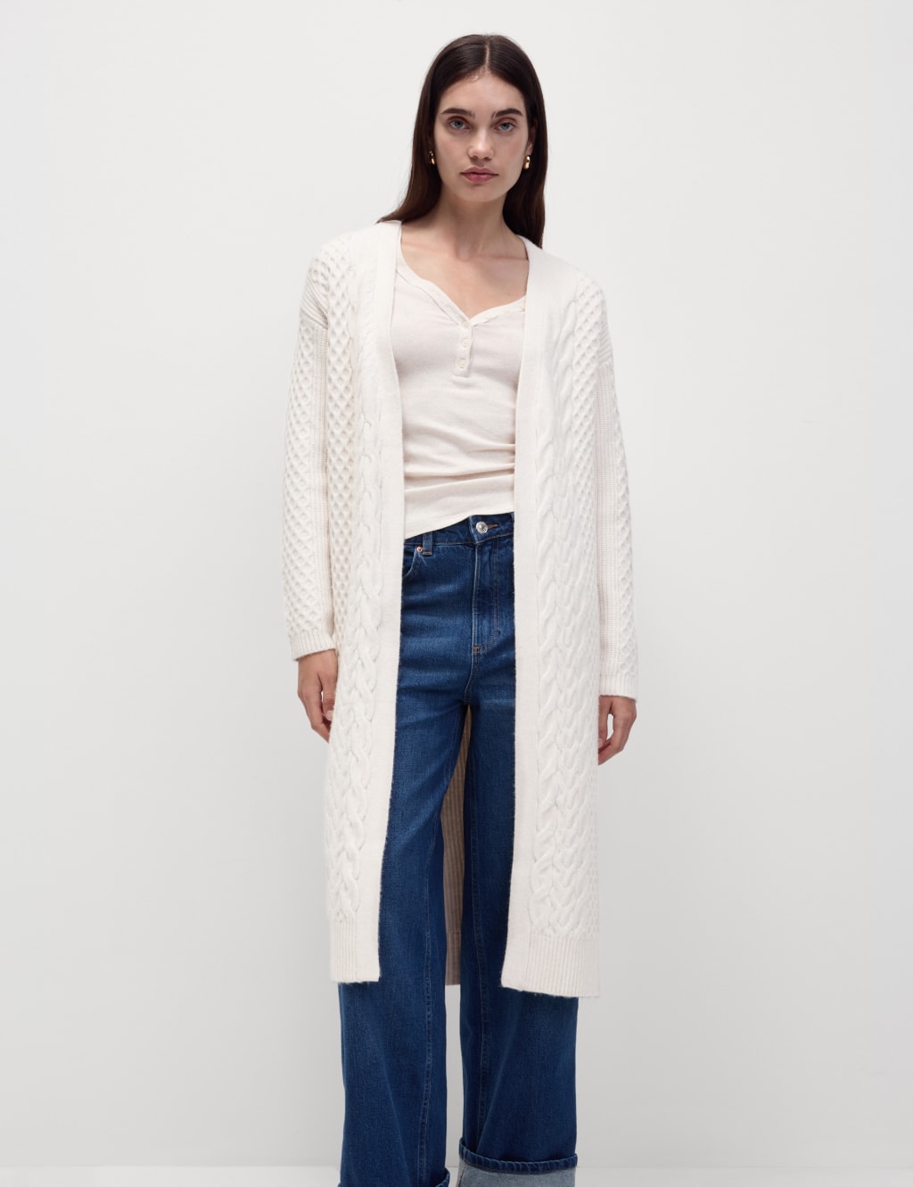 Cloud Yarn Cable Knit Longline Cardigan