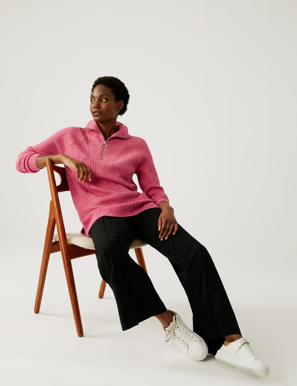Ribbed Funnel Neck Relaxed Longline Jumper 1 of 7