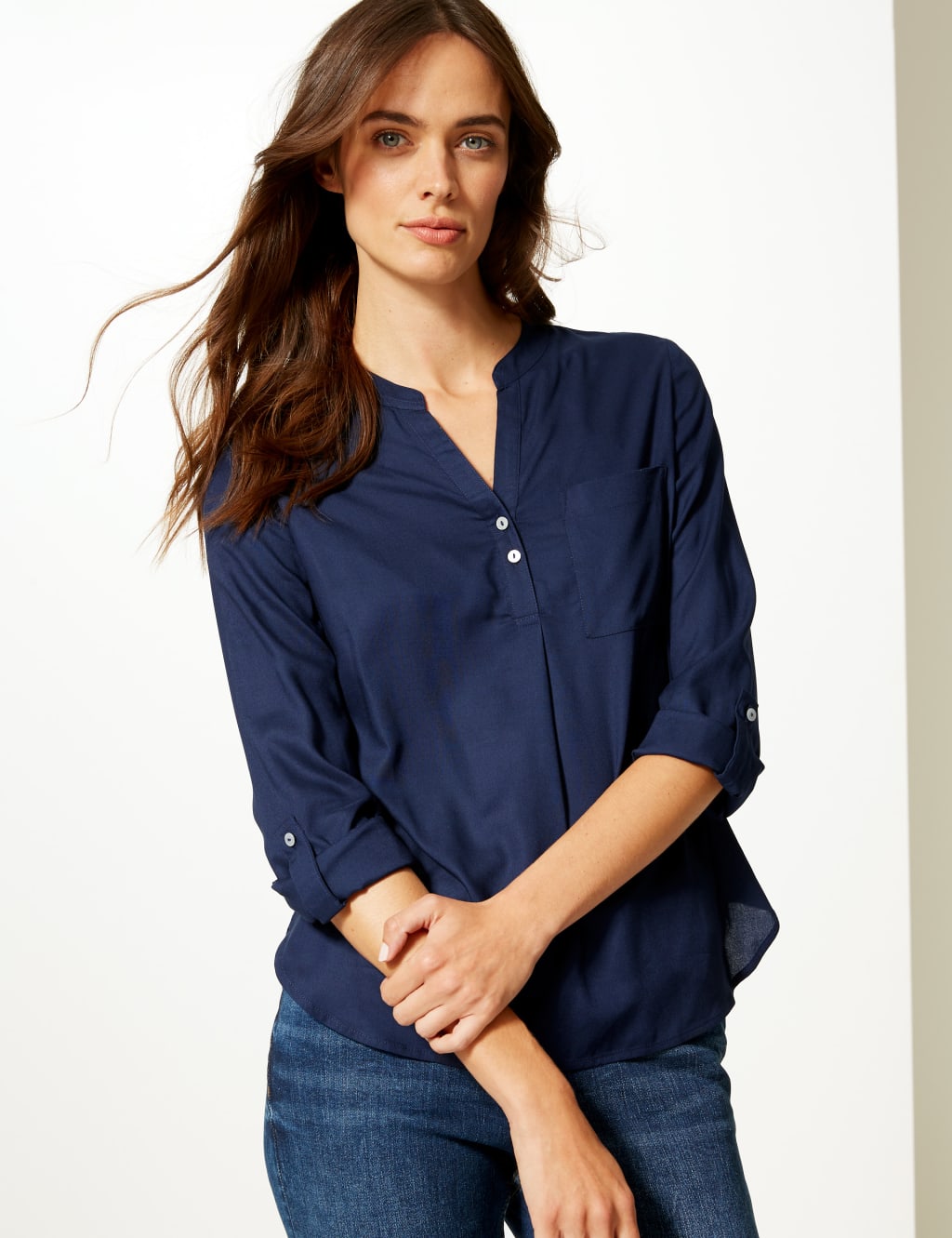 Notch Neck 3/4 Sleeve Blouse 1 of 4