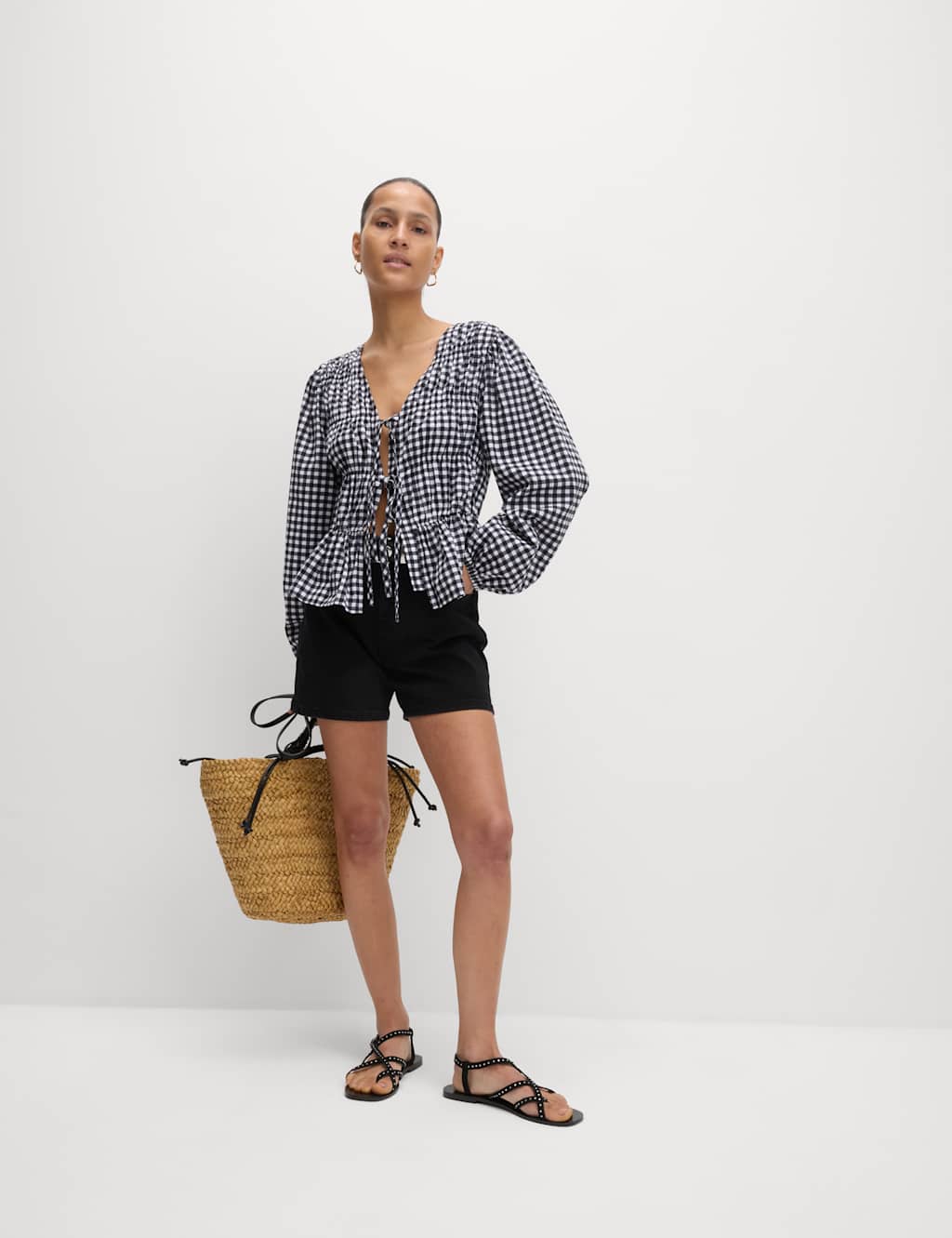 Cotton Rich Gingham Tie Front Blouse 3 of 5