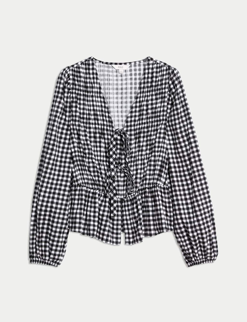 Cotton Rich Gingham Tie Front Blouse 2 of 5