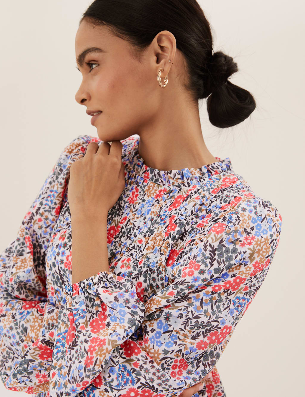 Ditsy Floral Smocked Long Sleeve Blouse 1 of 6