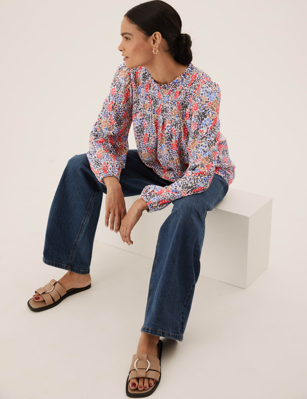 Ditsy Floral Smocked Long Sleeve Blouse 5 of 6