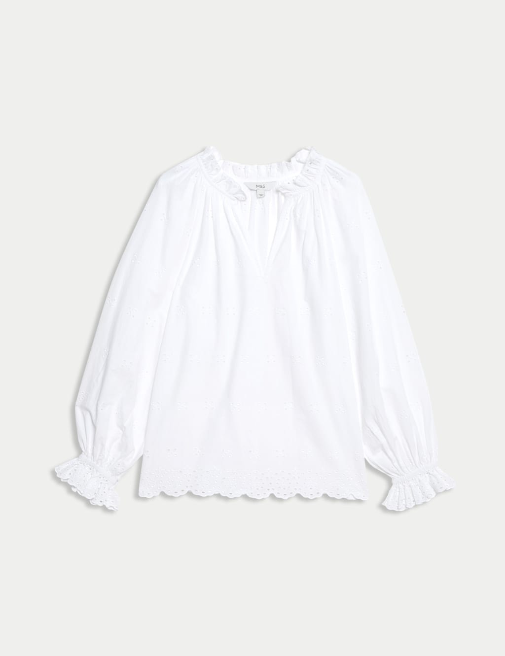 Pure Cotton Broderie Frill Detail Blouse 2 of 7