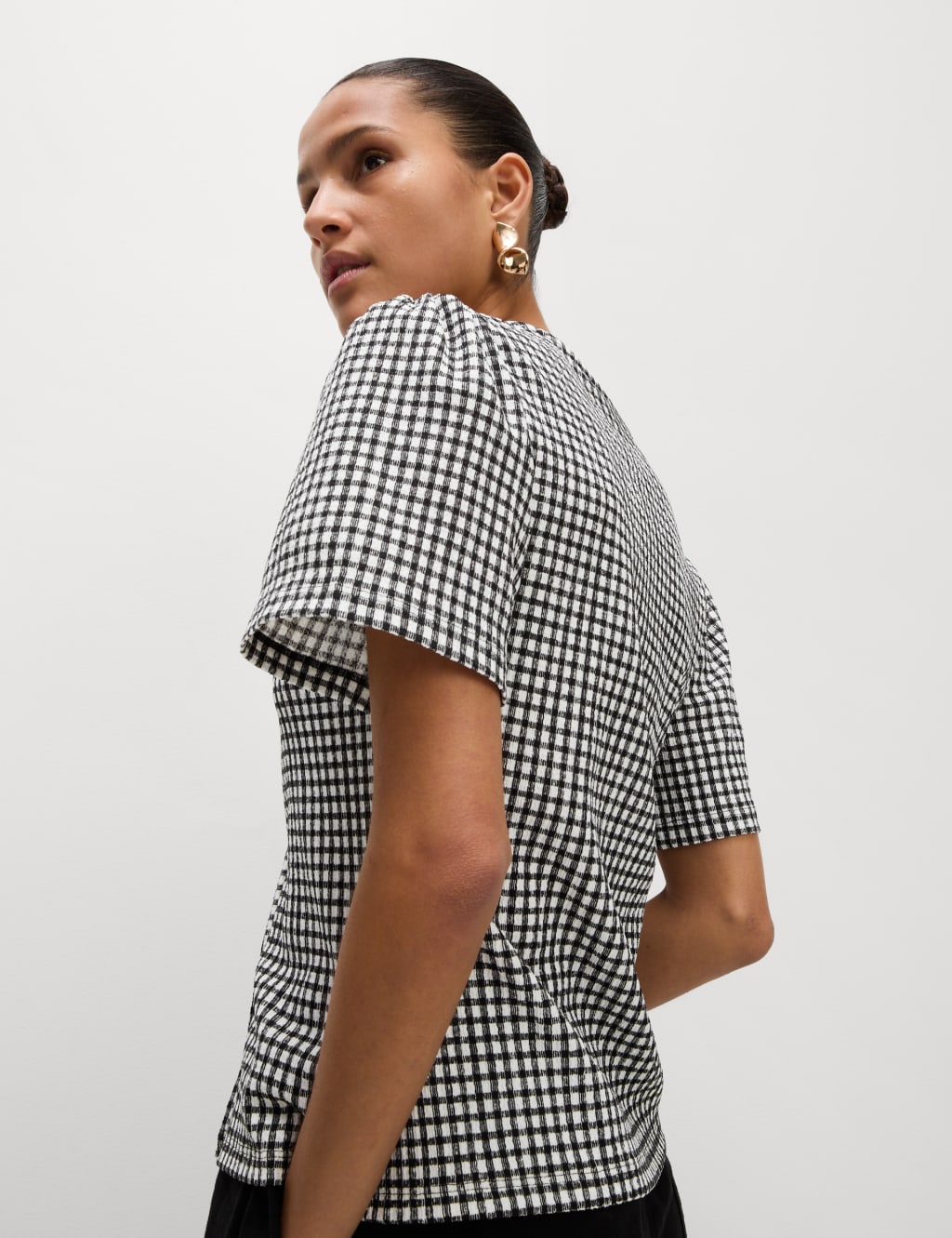 Gingham Textured V-Neck Tie Front Top 6 of 6