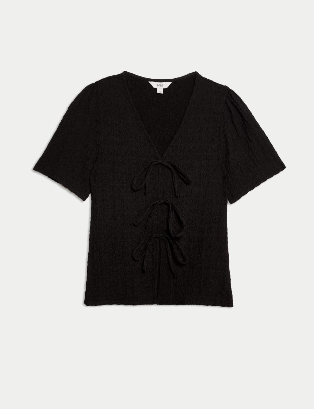 Textured V-Neck Tie Front Top 2 of 6