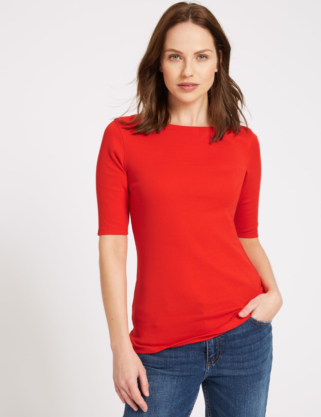 Pure Cotton Slash Neck Half Sleeve T-Shirt 1 of 4