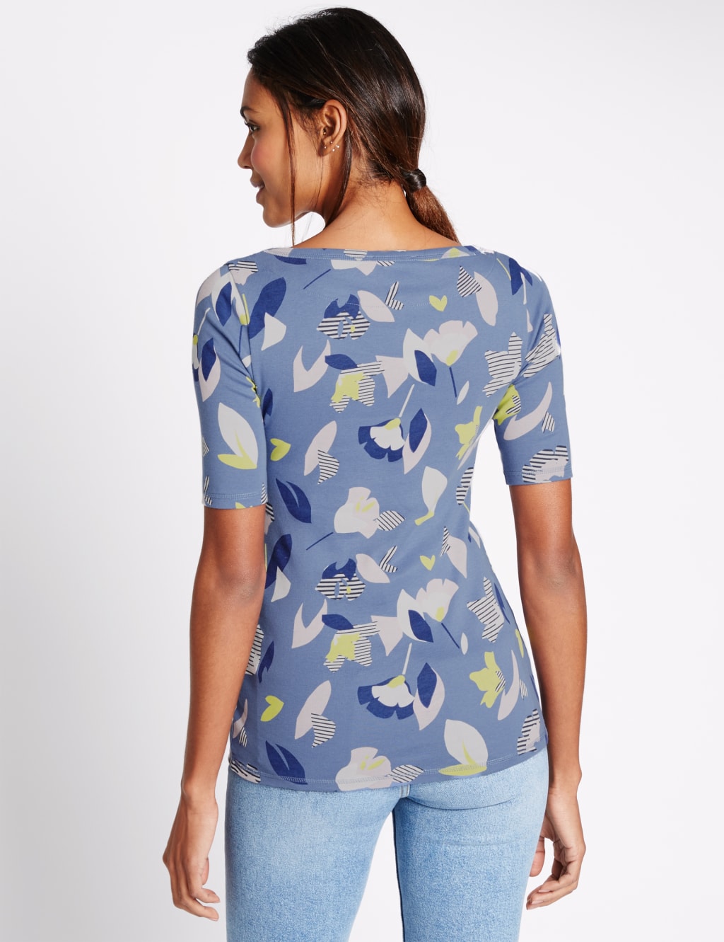 Pure Cotton Floral Print Slash Neck T-Shirt 3 of 4